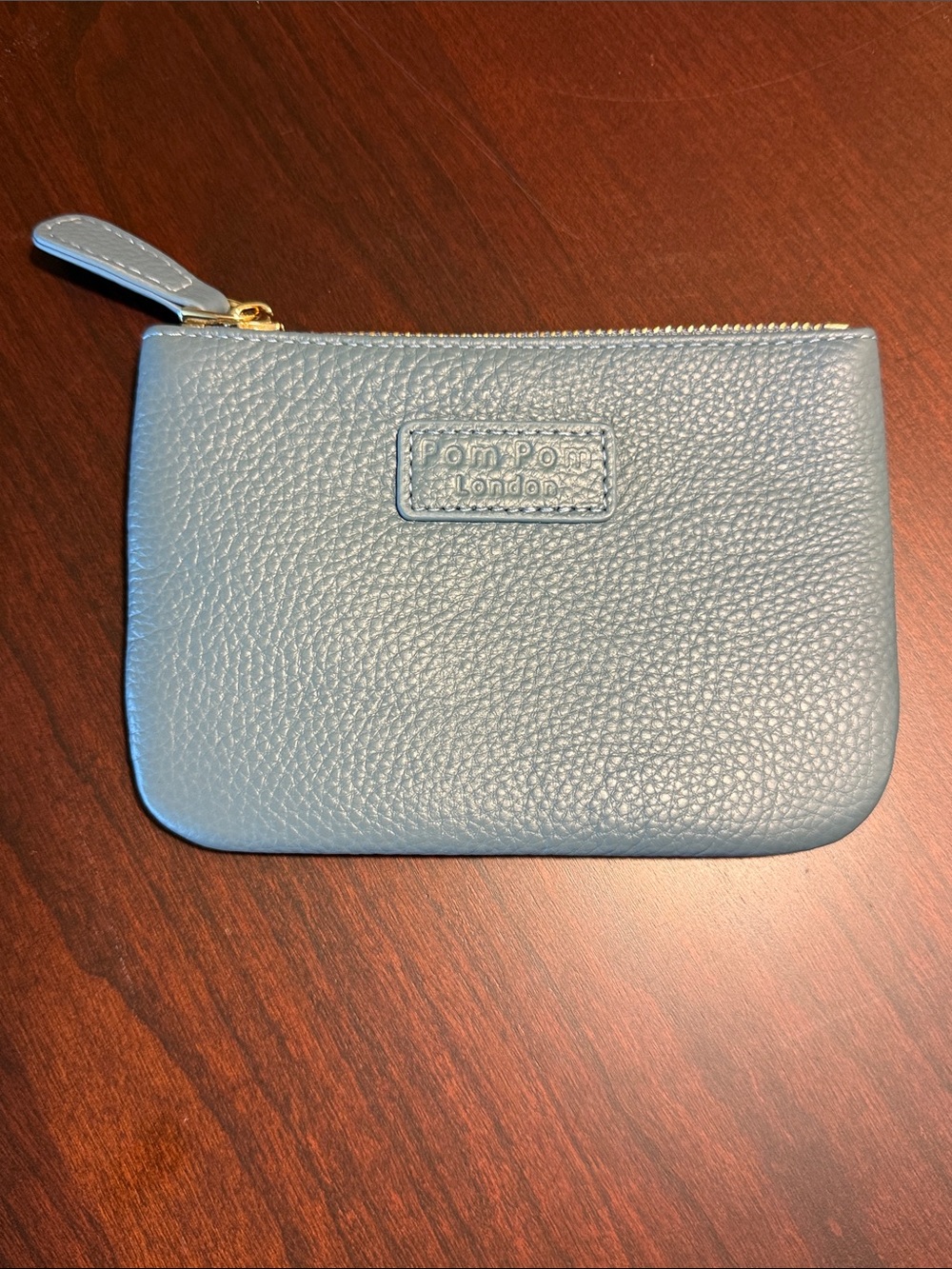 Pom Pom London Dusty Blue Leather Zip Coin Purse  / Pouch